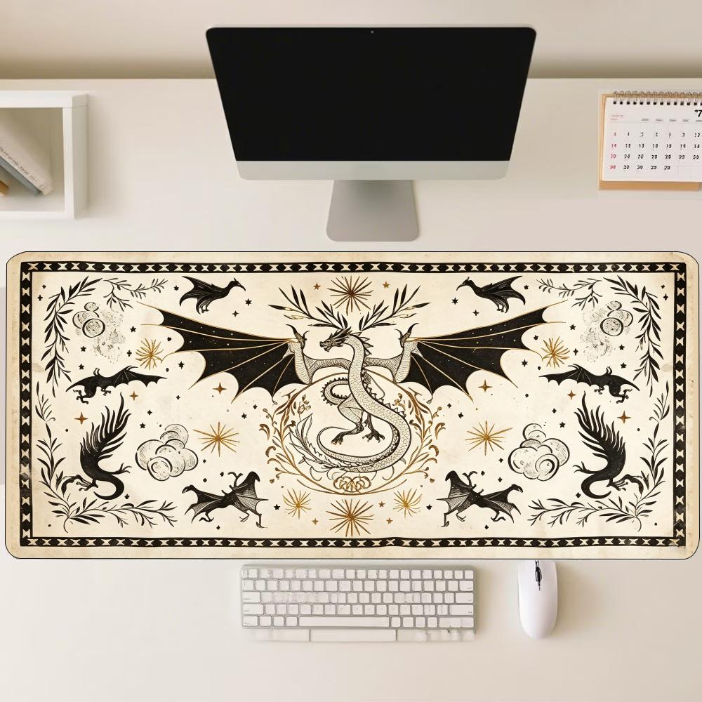 Retro Gaming Desk - Vintage Oud Papier Draak Grote Muismat