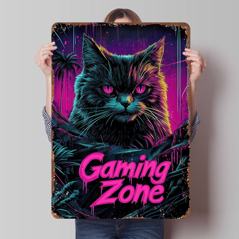 Retro Gaming At Home - Gaming Cat Metalen Poster Aangepaste Muurkunst