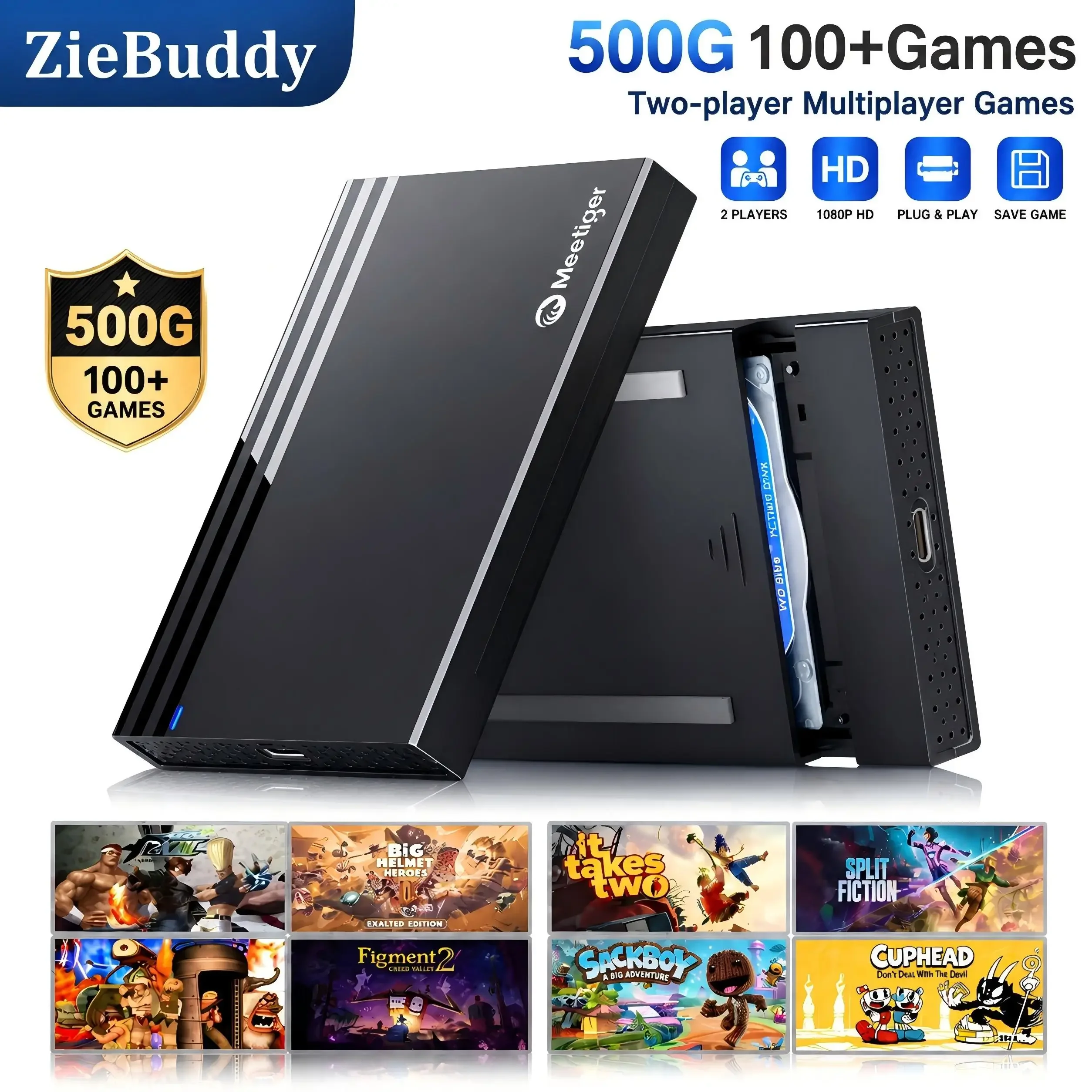 Retro Gaming Hard Drive - ZieBuddy 500GB gameconsole 110+ voorgeladen games