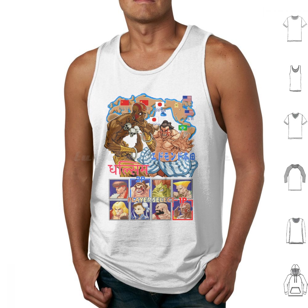 Gaming Retro Arcade - Eerbetoon aan tanktops Print Katoen Ryu