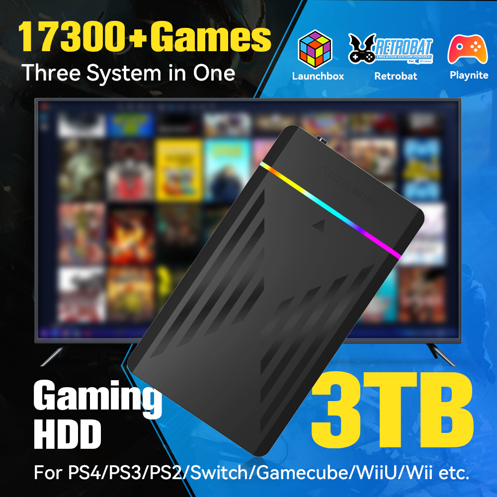 Retro Gaming Hard Drive - 3TB Draagbare Gaming HDD LaunchBox/Retrobat/Playnite Retro