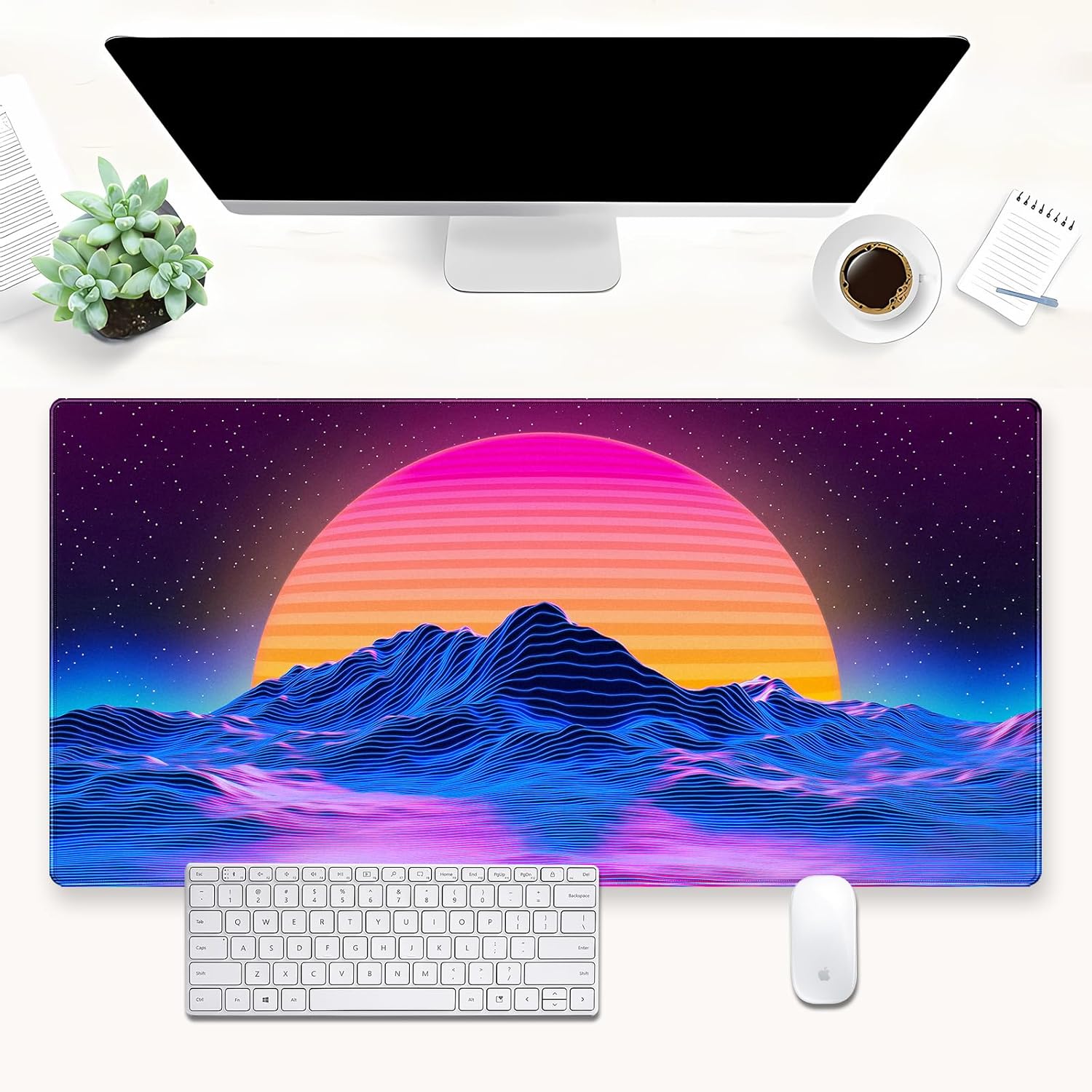 Retro Synthwave Mountain Sun b - Retro Gaming Desk recensie en prijs